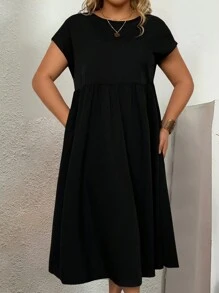 SHEIN Clasi Của phụ nữ Kích thước lớn Lỏng lẻo phù hợp Chất rắn Đen Đầm - màu đen - Xem 3