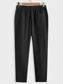 Manfinity Homme Men Notch Collar Solid Color Short Sleeve Shirt And Pants Set - Black - View 4