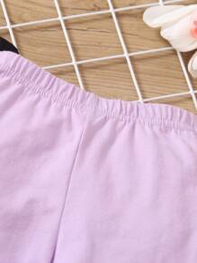 SHEIN Young Girl Solid Color Simple Daily Pants With Pleated Design - Purple - View 5