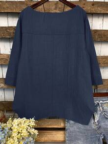 Women's Solid Color Asymmetrical Hem Shirt With Pocket