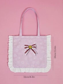 CARDCAPTOR SAKURA | SHEIN Bolso Rosa De Mano Para Mujer Con Lazo Decorativo, Detalles De Borde Ondulado En Contraste