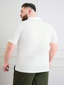 Manfinity Homme Herren Große Größen Buchstaben Muster Reißverschluss Halbe Knopfleiste Kurzarm lässig Polo Shirt