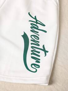 男孩休閒字母印花短袖圓領套頭衫和純色短褲針織兩件套裝 - 彩色 - 查看 3