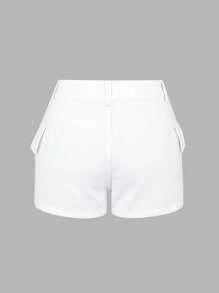 SHEIN EZwear damer Enfärgad Cargo Denimshorts - Beige - Visa 3