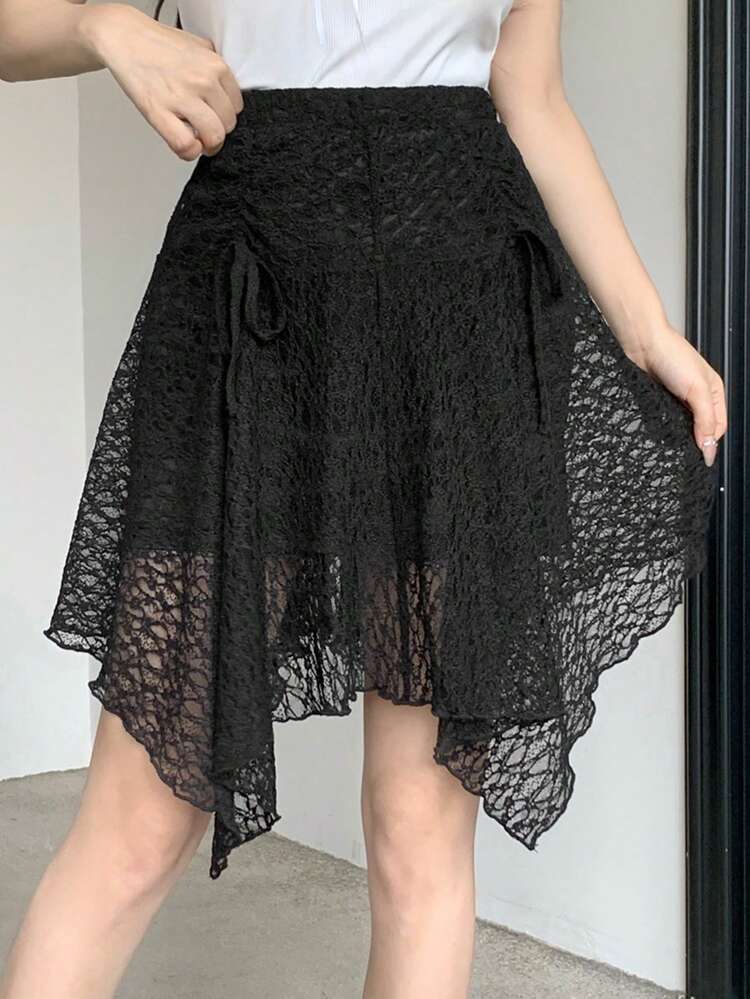 Women Drawstring Pleated Solid Color Skirt