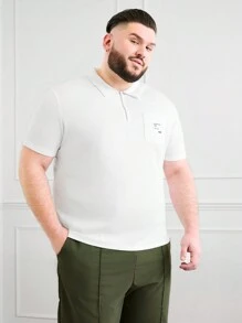 Manfinity Homme Herren Große Größen Buchstaben Muster Reißverschluss Halbe Knopfleiste Kurzarm lässig Polo Shirt