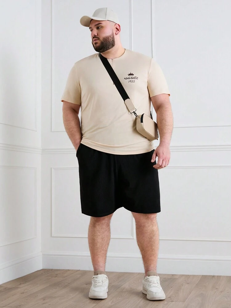 Men Plus Size Round Neck Letter Print Short Sleeve T-Shirt For Summer