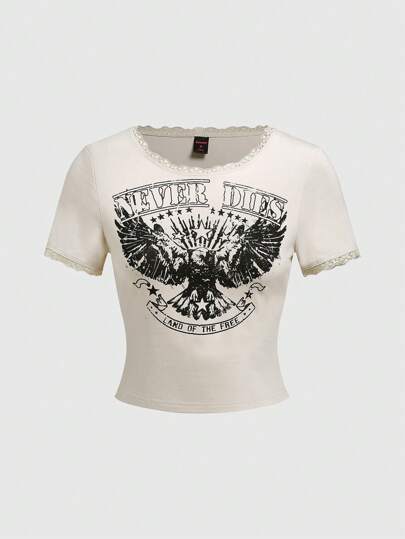 Hippie T-Shirt femme à manches courtes avec imprimé aigle style cowboy occidental