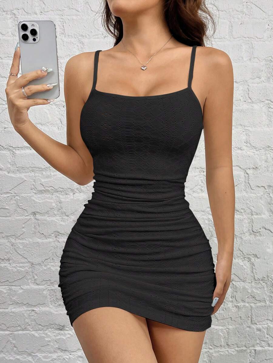 SHEIN EZwear Black Knit Spaghetti Strap Women Dress - Black - View 1