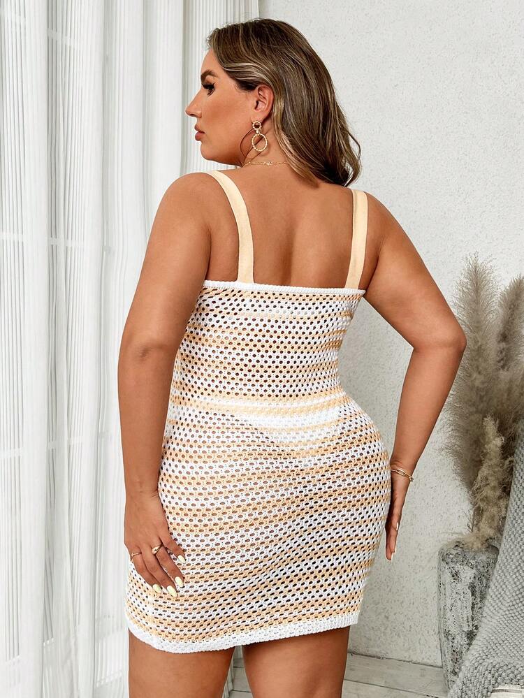 Plus Size Women Hollow Out Breathable Summer Sweater Dress