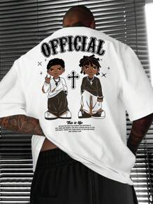 Manfinity LEGND 男士夏季短袖T卹，印有字母和圖案，圓領設計 - 白色 - 查看 1