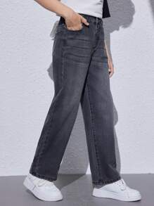 SHEIN Tween Boy Vintage Basic Loose Straight Leg Jeans In Casual College Style