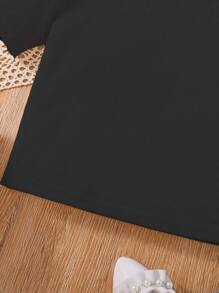 Camiseta casual de verano para niñas preadolescentes con hombros descubiertos y mangas cortas en unicolor - Negro - Ver 3