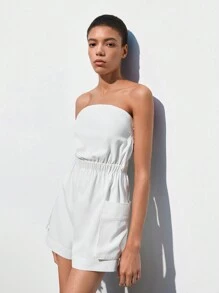 Maija Women's Summer Casual White Solid Color Halter Overalls Jumpsuit - White - View 4