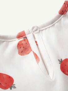 Cozy Pixies Baby Girl Strawberry Pattern Round Neck Ruffle Short Sleeve Elastic Waist Dress - White - View 8