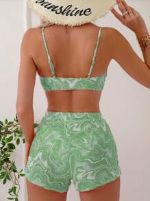 SHEIN Swim Ladies Tie-Dye Fashionable Vacation Matching Top And Swim Bottom Two-Piece Bikini Set, Random Print, Summer Beach