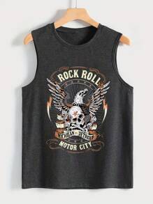 INAWLY Áo thun nữ cổ tròn in hình đầu lâu và chữ mùa hè - Màu xám đen - Xem 4