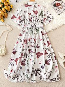 SHEIN LUNE Plus Size Printed Short Sleeve Summer Dress - Multicolor - View 2