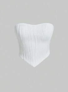 INAWLY 女性夏季休閒純色紋理不對稱裙腳背心上衣 - 彩色 - 查看 3