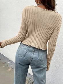 Chiquease Women Solid Color Pique Strappy Lace-Up V-Neck Cardigan For Spring Or Summer Holiday Outfits - Apricot - View 2