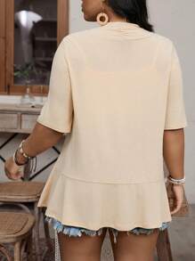 SHEIN LUNE Váy kimono ngắn tay trơn phong cách nghỉ dưỡng cỡ lớn có viền nhún bèo mùa hè - Màu Khaki - Xem 2