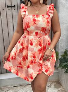SHEIN VCAY Summer Plus Size Women Red Backless Sexy Dress - Orange - View 6