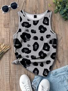 SHEIN LUNE 女士夏季豹紋印花休閒無袖背心 - 灰色 - 查看 3