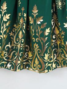 SHEIN Baby Girl Vacation Style Plant Print Ruffle Hem Shirt And Skirt Set For Summer - Green - View 3