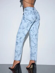 SHEIN BAE 女性休閒日常穿搭磨破牛仔褲 - 藍色 - 查看 2