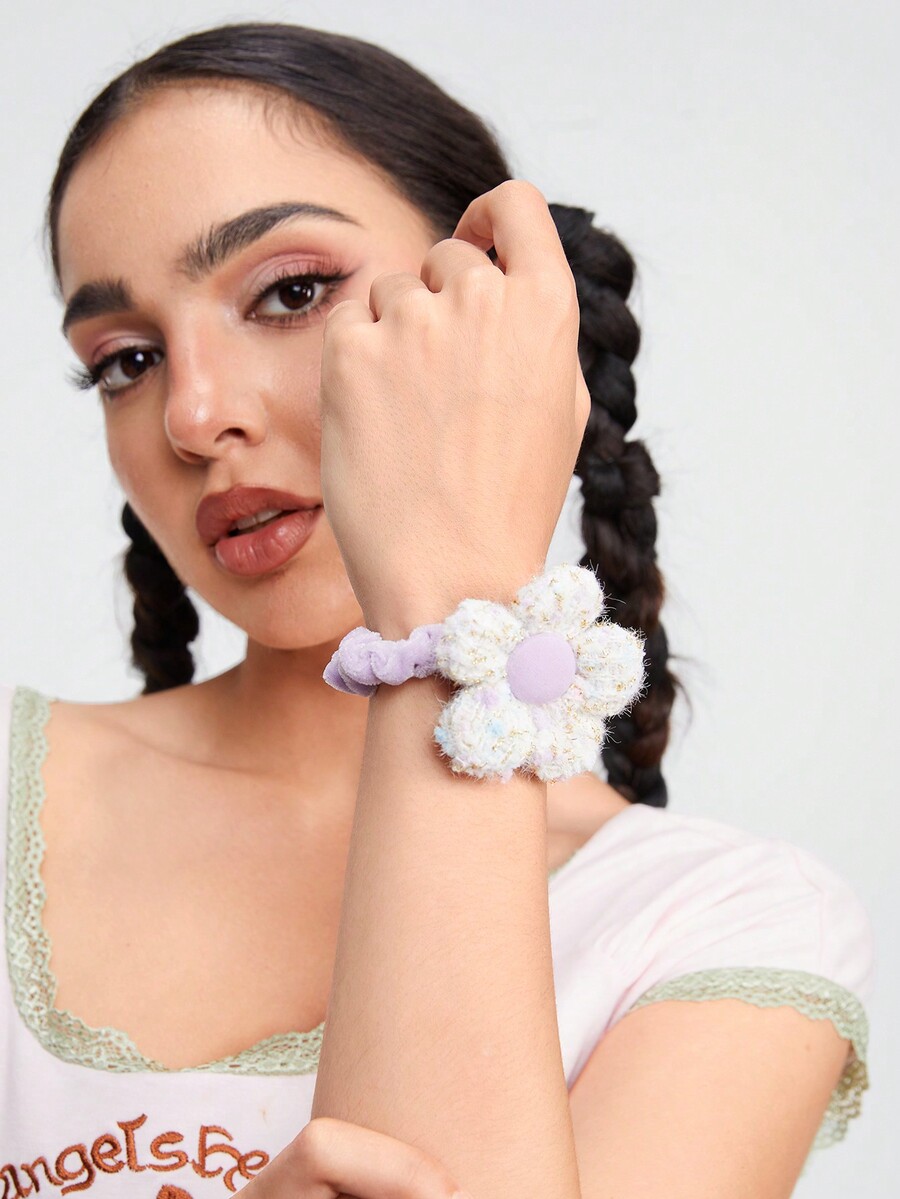 ROMWE Kawaii Flower Elastic Hair Ties For Top Knots And Ponytails for