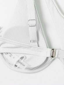 SHEIN Swim Top de bikini de un solo hombro de unicolor con soporte de acero, para playa de verano - Blanco - Ver 4