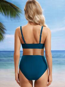 SHEIN Maternity Solid Comfortable Wireless Bikini Set, Suitable For Summer, Beach,Summer Beach