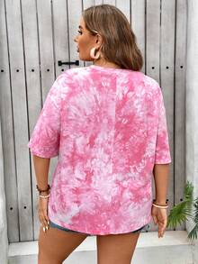 SHEIN VCAY Plus Size Coconut Tree Print Casual Round Neck Short Sleeve T-Shirt, Perfect For Daily Wear In Spring And Summer - Hot Pink - View 2
