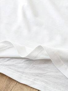 SHEIN LUNE Áo ba lỗ cổ có họa tiết chữ thường, mùa hè - trắng - Xem 4