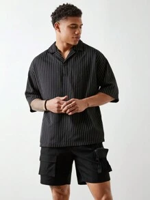 Forever 21 男士黑色工作物料短褲，設有多個口袋 - 黑色 - 查看 5