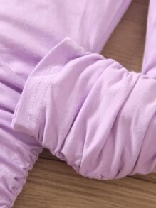SHEIN Young Girl Solid Color Simple Daily Pants With Pleated Design - Purple - View 4