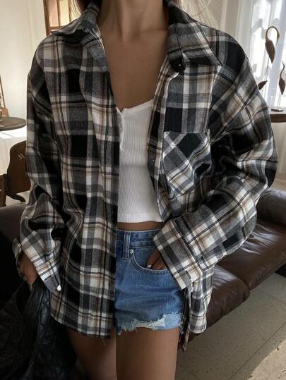 Livesso חולצת נשים עם צווארון משובץ, שרוולים ארוכים רופפים, חולצות קיץ עם שרוולים ארוכים, פלנל לנשים