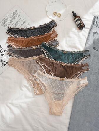 PetitDoll Women Lace Floral Triangle Panties With Flower Detail (Pack Of 7)