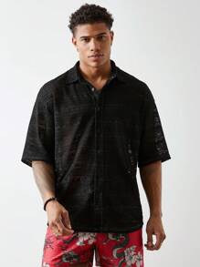 Forever 21 Chemise homme en dentelle tricotée noire
