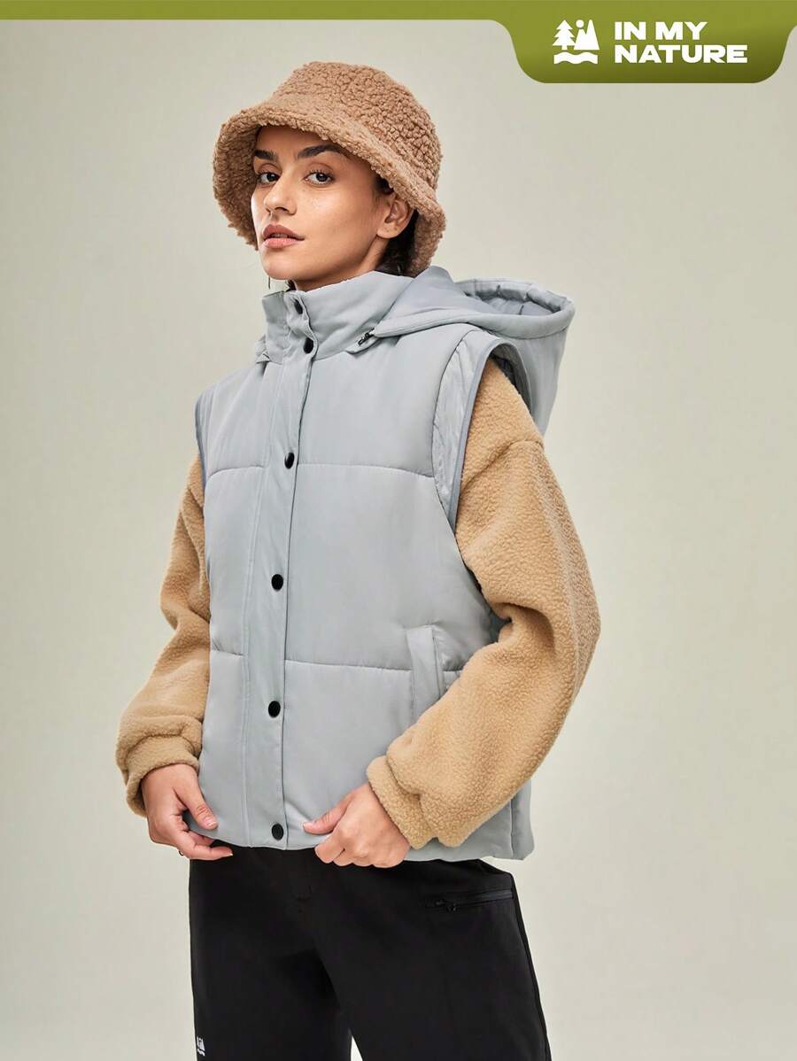In My Nature 女士冬季背心带可拆卸帽子，适合城市户外使用 - 灰色 - 查看 1