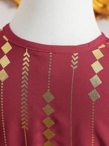 Vestito da festa con scollo a V e stampa in foglia d\"oro per bimba