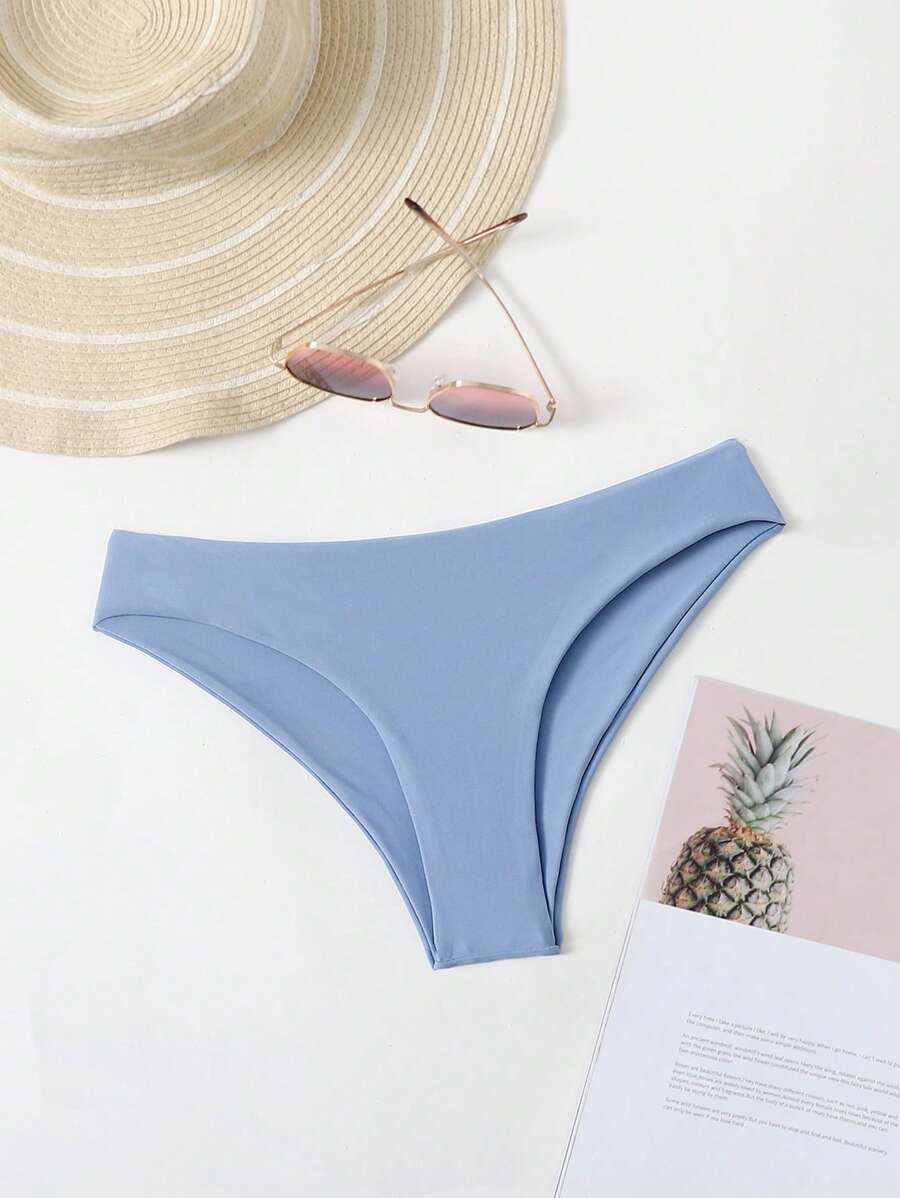 SHEIN Swim Women Summer Beach Simple Solid Bikini Bottom For Vacation