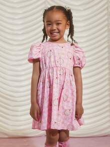 CARDCAPTOR SAKURA | SHEIN Kleine Mädchen 1 Stück Pink Cartoon und Karo Muster Puff Ärmel Kleid