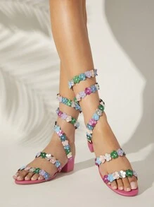 SHUZIA Women Floral Decorated Summer Versatile High Heel Sandals