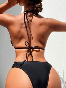 SHEIN Swim Conjunto de bikini con empalme de malla para vacaciones de verano en la playa
