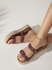 SHUZIA Women Crystal Decorated Summer Casual Indoor Outdoor Holiday Wedge Heel Platform Sandals