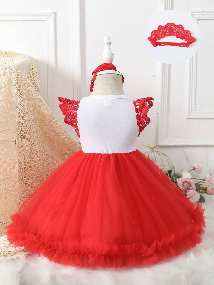 Baby Girl Mother Day Printed Knit Tulle Multi-Layered Formal Dress
