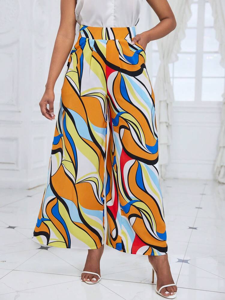 Printed High-Waisted Wide-Leg Trousers Beach Pants Fall Cloth For Women