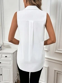 SHEIN Clasi 女性藍白瓷花印花無袖寬鬆夏季上衣 - 白色 - 查看 2