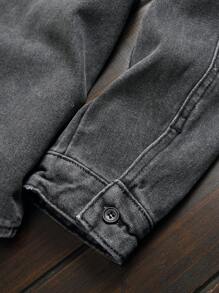 Manfinity Homme Men Casual Daily Long Sleeve Denim Shirt With Letter Printing - Dark Grey - View 3